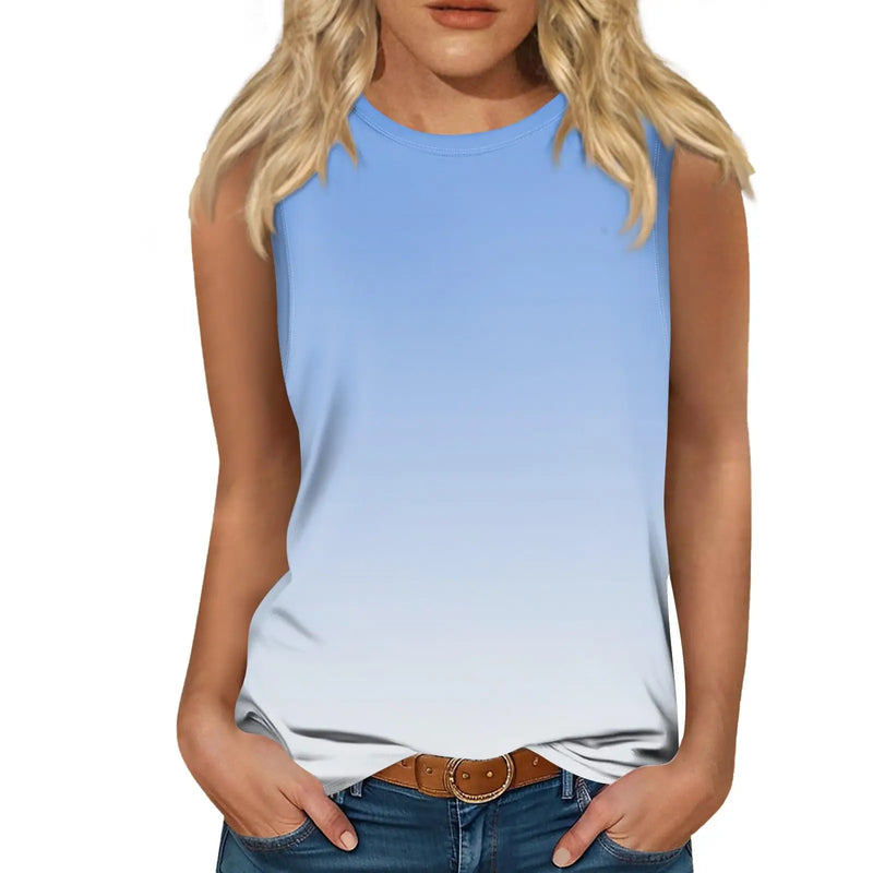 New Gradient Color 3D Print Tank Tops Women O-Neck Casual Vest Off Shoulder Y2k Sleeveless Top Harajuku Camisole Woman Clothing