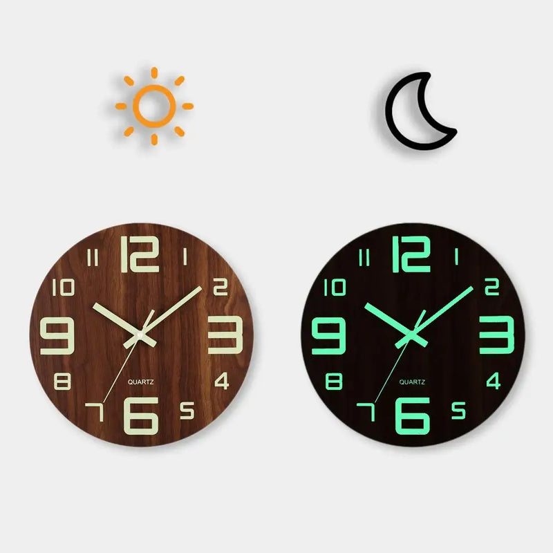 8 Inch Luminous Wall Clock Wood Silent light in dark night Nordic Fashion Wall Clock Non Ticking Clock With Night Light