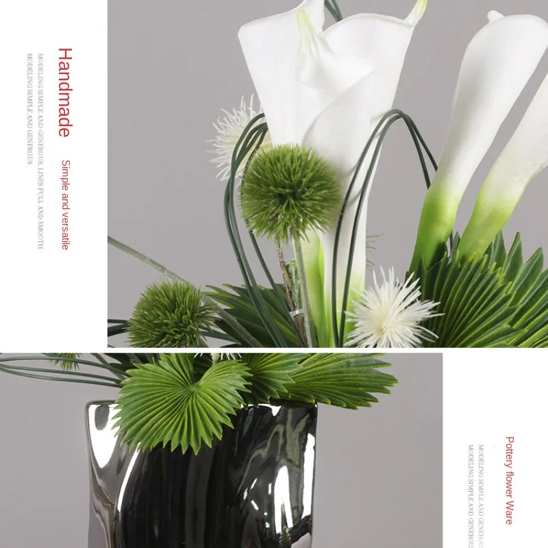 Elegant Artificial Flower Vase Set Home Office Decor Flower Arrangements Model Room Display