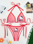 /a set Y2K Kawaii Hello Kitty Halter Bikini, Red Striped | SAMAG