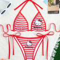 /a set Y2K Kawaii Hello Kitty Halter Bikini, Red Striped | SAMAG