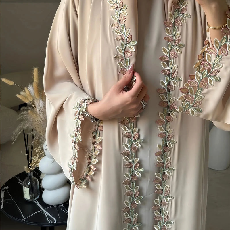 Elegant Lace Trim Abaya Women's Clothing Long Sleeve | SAMAG