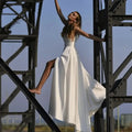 Customized Simple A - Line Wedding Dress Satin Side Slit - View 5 | SAMAG