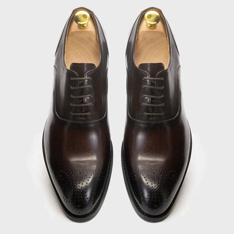 Men's Classic Italian Style Genuine Leather Oxfords Dress Shoes Lace-Up Black/Brown Business Office Wedding Formal Footwear