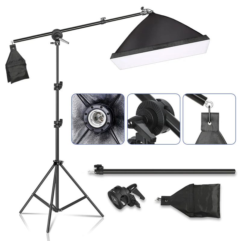 LED Light Continuous Lighting Studio Kit Boom Arm 50x70CM Softbox for Photography Lighting and Photo Vedio Shooting Equipment