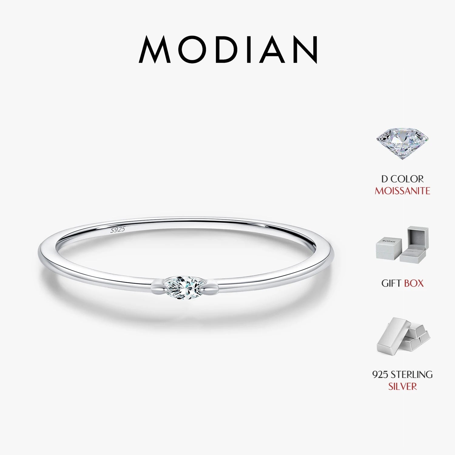 MODIAN Simple Moissanite Stackable Rings 925 Sterling Sliver Dazzling Thin Finger Rings For Women Daily Fine Jewelry