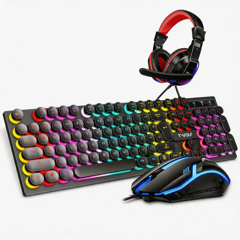 Gaming Keyboard Mouse Headset Combo Wired 3.5mm Red Gaming Headphones Set for PC Laptop PS4 Xbox Gaming Setup Back to School Student Gamer Gift