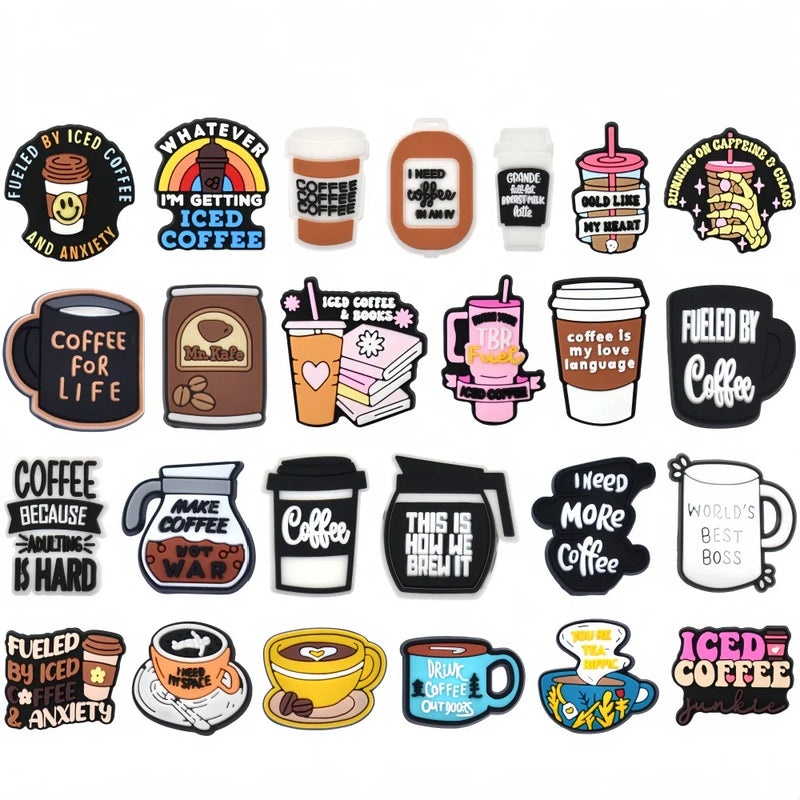 25Pcs Coffee Shoe Charms for Crocs | Personalize with Coffee Lover Shoe Charms for Men Women Adults Party Favor