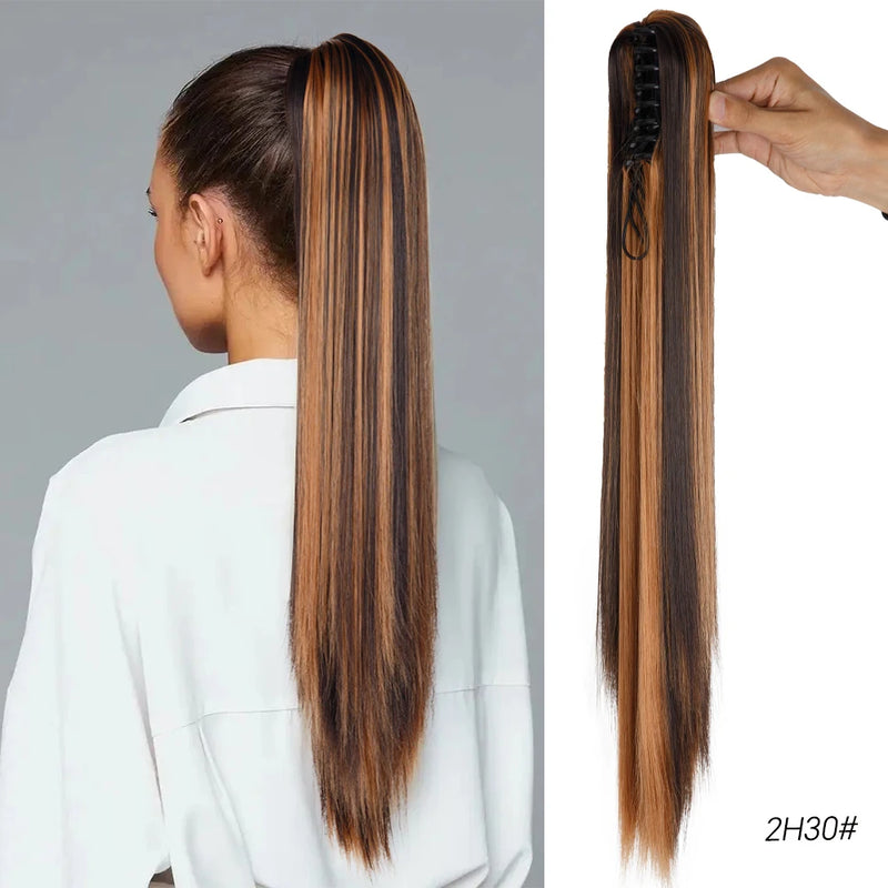 Synthetic Claw Clip On Ponytail Extension 22Inch Long Straight Wavy Ponytail Hair Ponytail With Claw Clip On Ponytail For Women