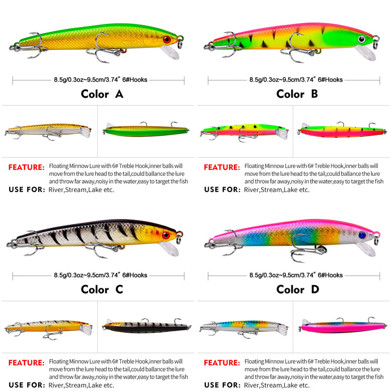 /Set 3D Crystal Minnow Glow in Dark Fishing Lure 95mm | SAMAG