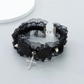 Fashion Solid Color Women Girls Necklace Wide Lace Rivets Lolita Lace Choker Y2K Angel Wings Cool Leather Necklace Daily Wear