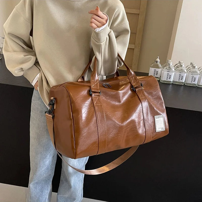 Fashion Leather Duffle Bag With Shoes Packet For Men and Women Luggage Travel Bag Sport Gym Fitness HandBag Mens Shoulder Bag