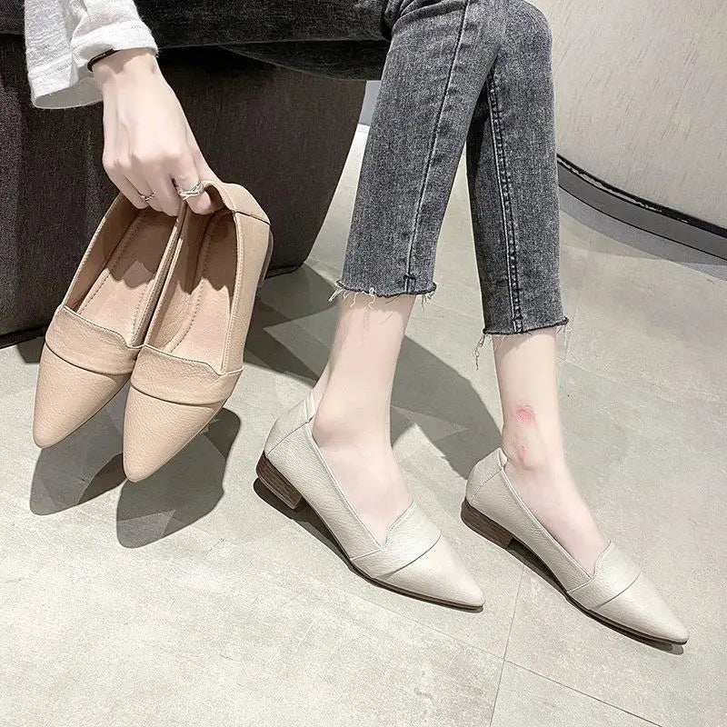 Loafers Ladies Summer Footwear Office Shoes for Women 2025 Pointed Toe Low Heel Elegant A Korean Style High Quality Shoe Spring