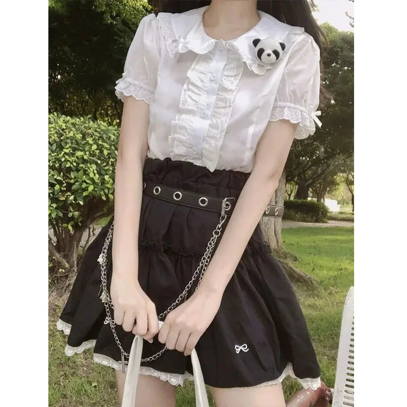 Deeptown Kawaii Lolita Blouses White Women Cute Lace Tops - View 4 | SAMAG