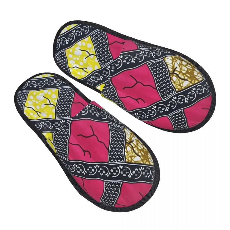 Custom Kizomba Samakaka Ankara Print Soft Memory Foam House Slippers Women African Wax Design Comfy Warm Anti-skid Sole Slipper