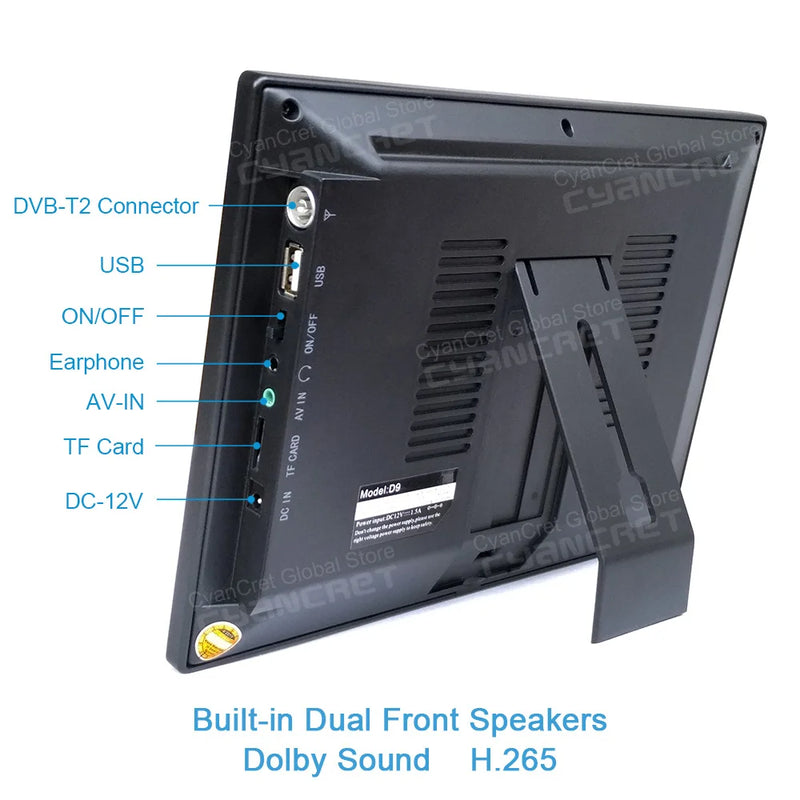 LEADSTAR D9-1 Portable TV DVB-T2 ATSC ISDB-T tdt DTT 9 inch Digital and Analog Television mini small Car TV Support H.265 AC3