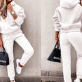 Autumn Winter New Solid Color Long Sleeve Hoodie Women's Casual Suit Fashion Loose Sports Hoodie + Small Foot Pants 2 Piece Set