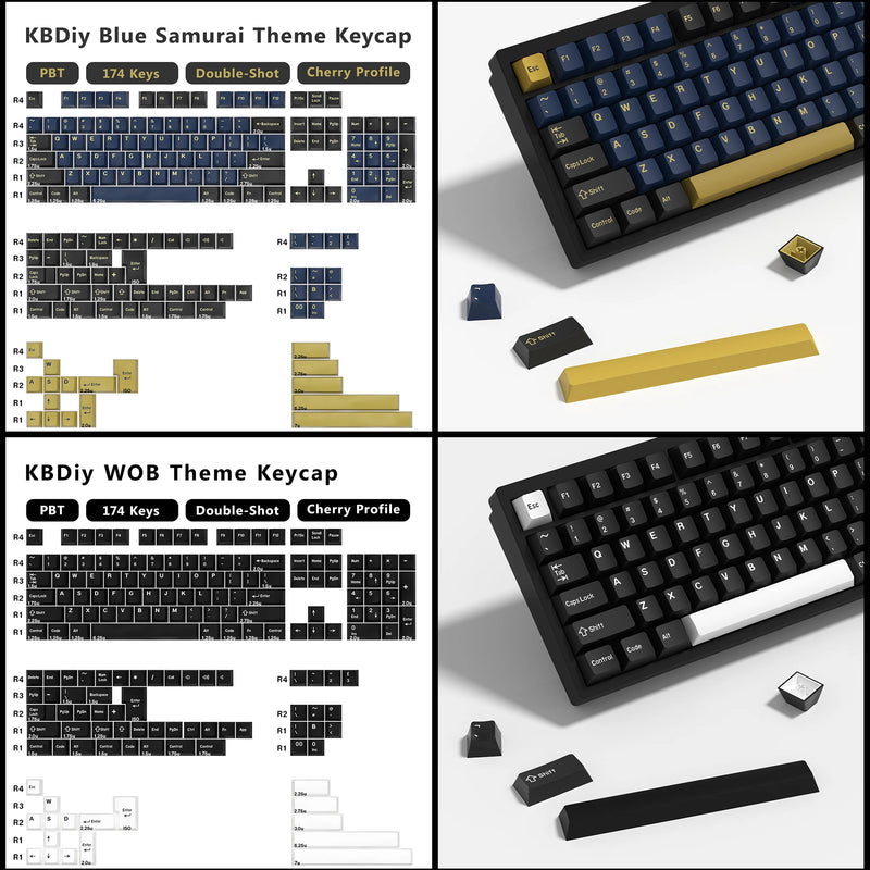 KBDiy GMK Blue Samurai Keycap Cherry Profile Double Shot PBT ISO Keycaps For Gamer Mechanical Keyboard Kit Gaming Point Key Cap