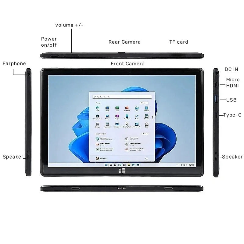 Windows 11 Tablet 10.1 INCH 4GB RAM 64GB ROM 64bit Intel Atom N3350 Quad Core Dual Cameras 1920 X 1200 IPS Type-C USB 3.0 Port