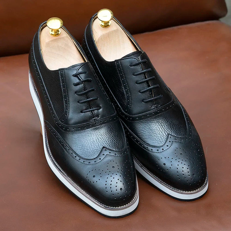 Men's Real Leather Oxford Shoes Classic Wing Tip Toe Lace-Up Handmade Comfortable Casual Sneakers for Business Office