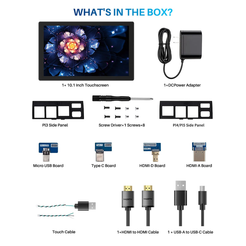 Unew 10.1 inch 1280x800 IPS Touch Raspberry Monitor HDMI Type-C Display for Raspberry Pi 5 4 4B/3B/3A+/2B/B+/A+