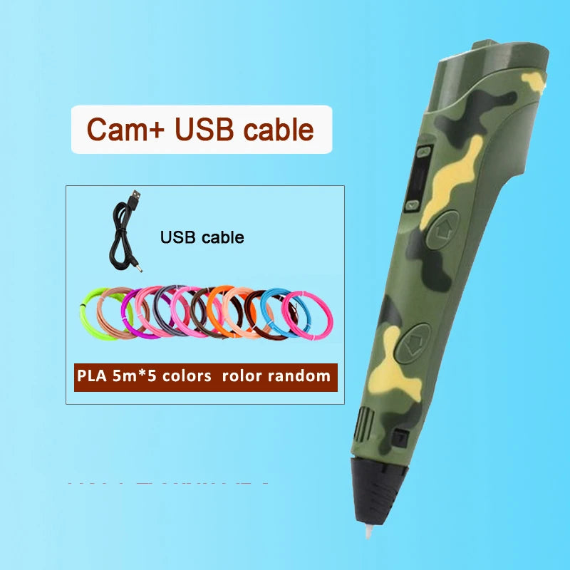 Kids 3D Printing Pen Adjustable Speed LED Display DIY Drawing Pens 3D PLA Filament Christmas Birthday gift for Boys and Girls