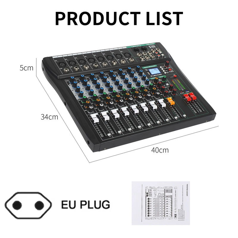 Audio Mixer CT 8 Channel Sound Board Mixing Console Audio Interface PC USB Bluetooth Phantom Digital Effect DJ Live Studio Stage