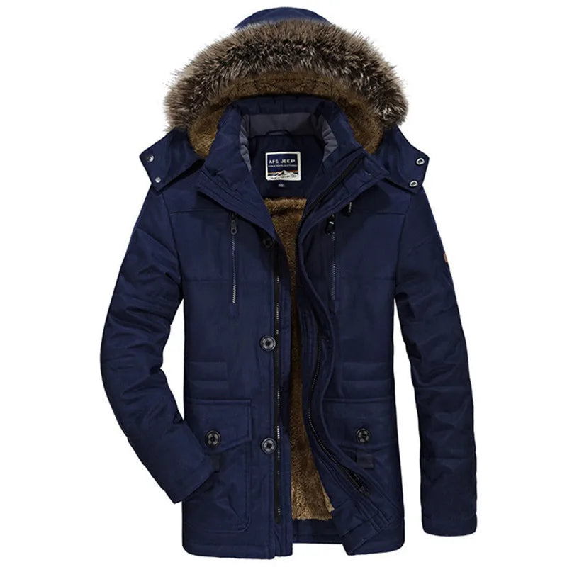 New Winter Men Hooded Fur Collar Long Down Jackets Overcoats Male Multiple Pockets Warm Parkas Quality Man Casual Chaquetas 7XL