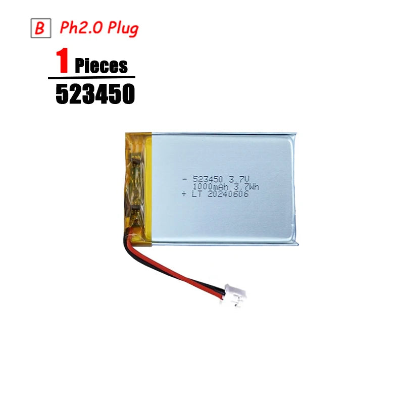 3.7V Lipo Battery Ph2.0 Plug Rechargeable Lithium Battery 3.7V For PS4 Humidifiers GPS Navigation  Bluetooth Speaker MP3 MP4