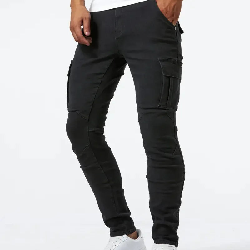 Street Elastic Jeans Men Denim Cargo Pants Wash Solid | SAMAG
