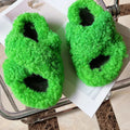 Real Wool Fur House Slippers Solid Color Cross Strap Fluffy Fur Slides Funny Comfortable Fuzzy Slippers Women's Shoes Trend 2026