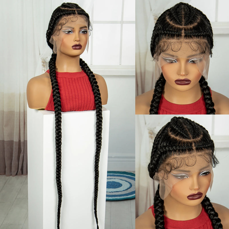 48inch Super Long Cornrow Braided Wigs Synthetic Full Lace Kontless Braids Wig Lace Frontal Braided Lace Wigs for Black Women