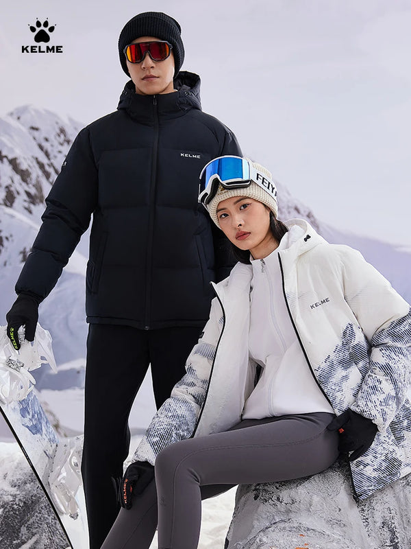 Kelme Short Down Jacket Men's Autumn And Winter Hooded Couple Warm Cotton Jacket Fashionable Outdoor Sports Thick Down Jacket