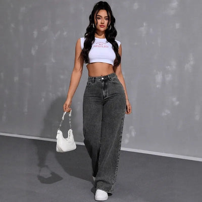 Jeans for Woman Y2k Loose Wide Leg Drag Ash Gray | SAMAG