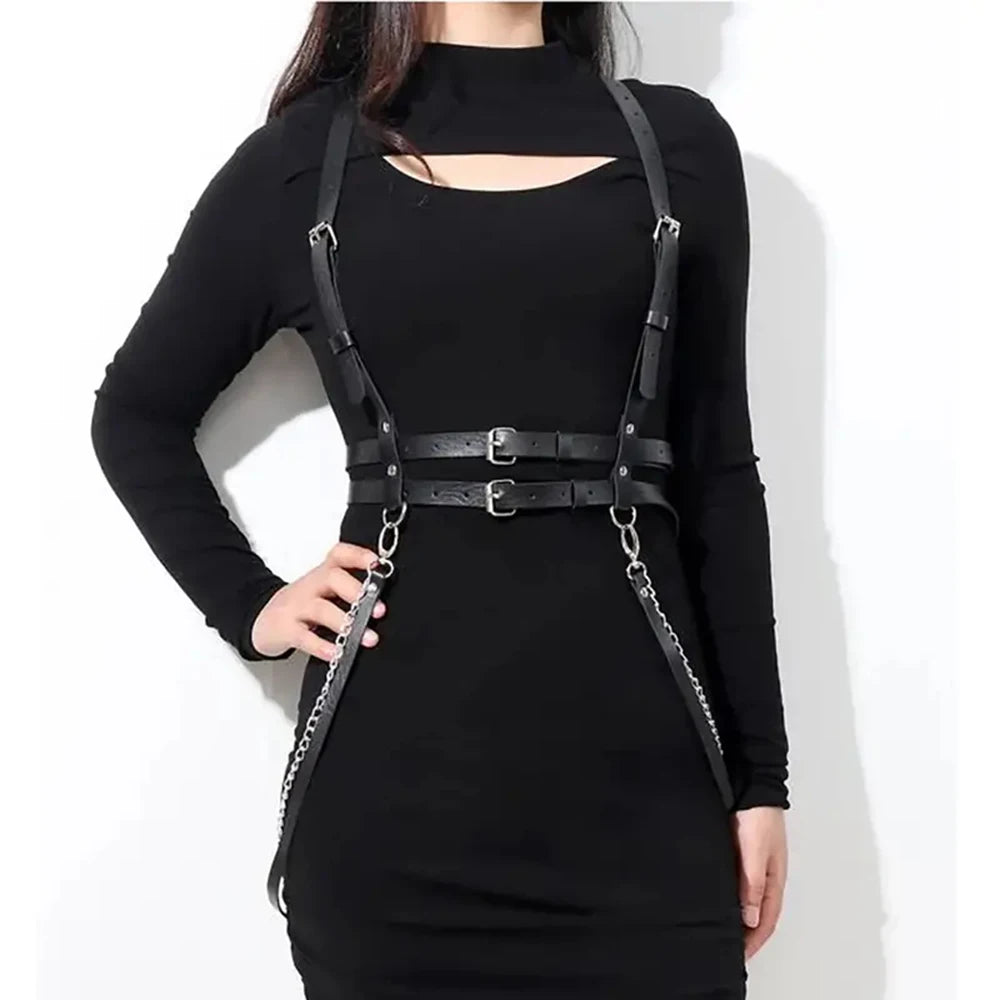 Women Trend Punk Belt Suspenders Chest Fashion Leather Waist Belt Female Street Style Decoration Gothic Clothing Accessories