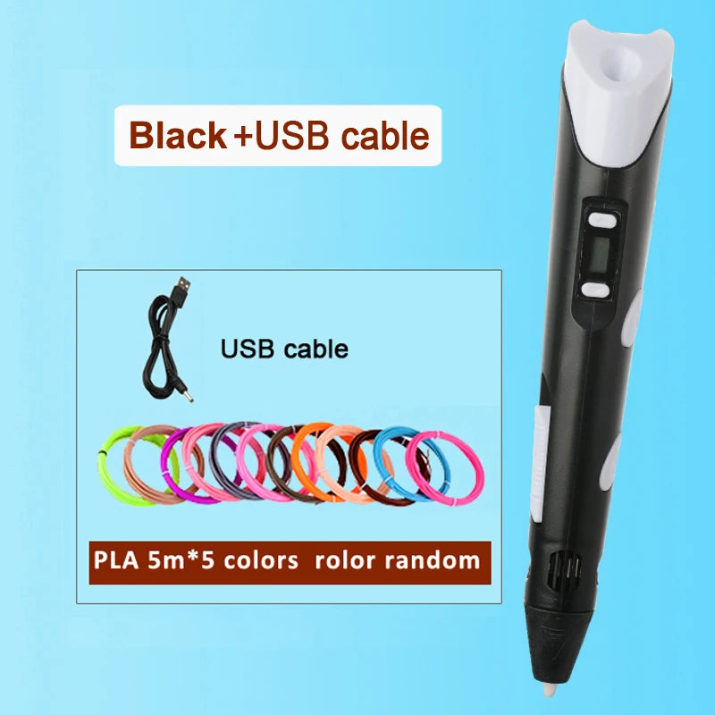 Kids 3D Printing Pen Adjustable Speed LED Display DIY Drawing Pens 3D PLA Filament Christmas Birthday gift for Boys and Girls