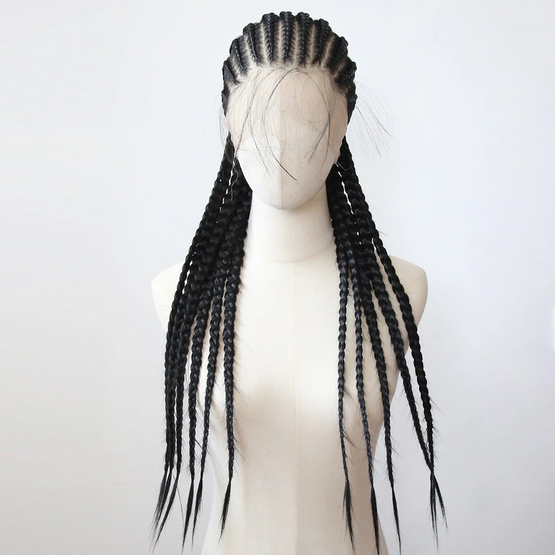 Black Braided Wigs Synthetic Full Lace Wig Glueless Full Lace Synthetic Wig Heat Resistant Fiber Wig for Women Daily Wear