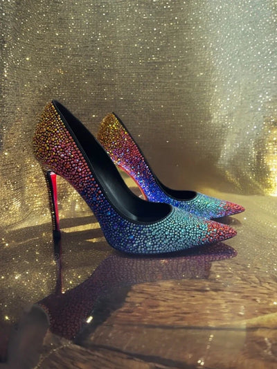 Women Full Diamond High Heel Pumps Rhinestone Pointed Toe | SAMAG