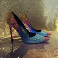 Women Full Diamond High Heel Pumps Rhinestone Pointed Toe Stiletto Heel Bling Bling Luxury Brand Colorful Crystal Wedding Shoes