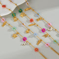 Summer Sweet Colorful Crystal Beaded Flower Bracelet For Women Girl Stainless Steel Beach Vacation Jewelry Gold Color Chain Gift