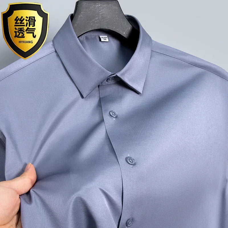 Summer shirt, men's white glossy non ironing wrinkle | SAMAG