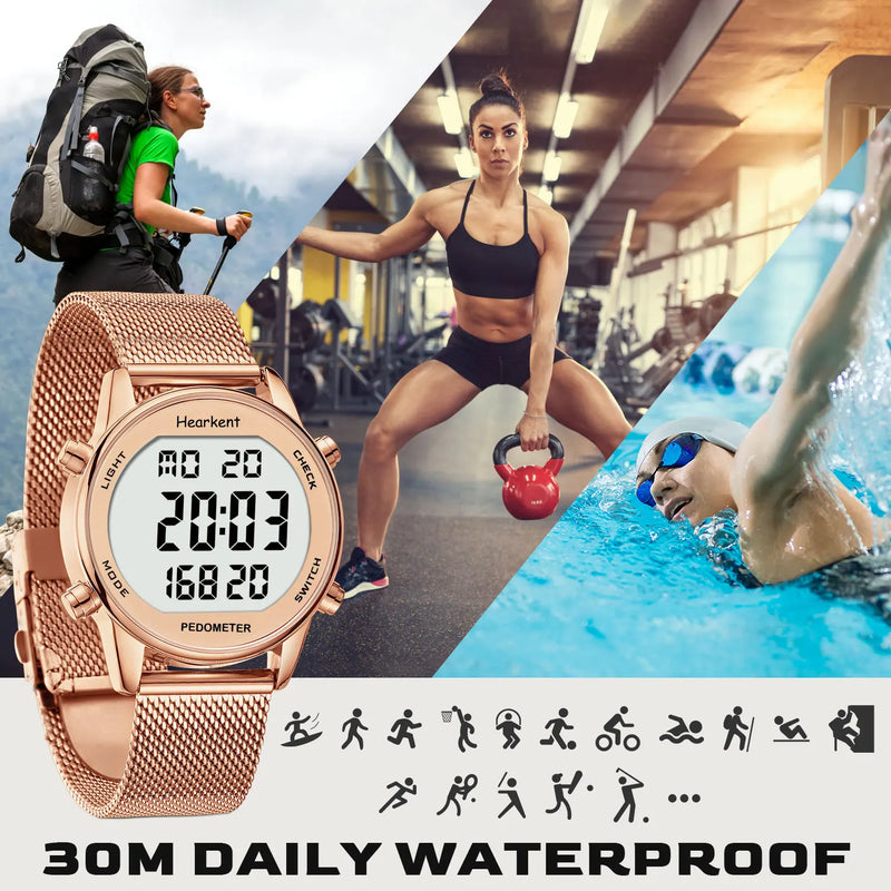 Hearkent Pedometer Watches Sport Step Counter Women's Digital Calories Mile Tracker Waterproof 30M for - Visuel 4 | SAMAG