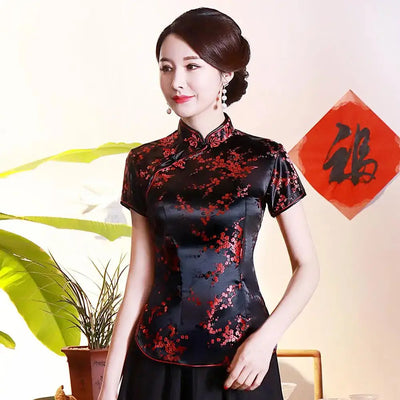 Vintage Flower Women Chinese Traditional Satin Blouse | SAMAG