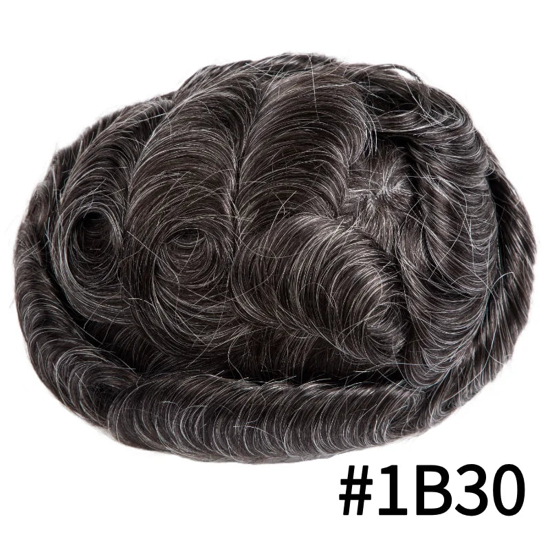 Male Hair Prosthesis Toupee Men Mono& Soft Pu Durable Men Wigs 6" Replacement Exhuast Systemes Unit 100% Human Hair Male Wig