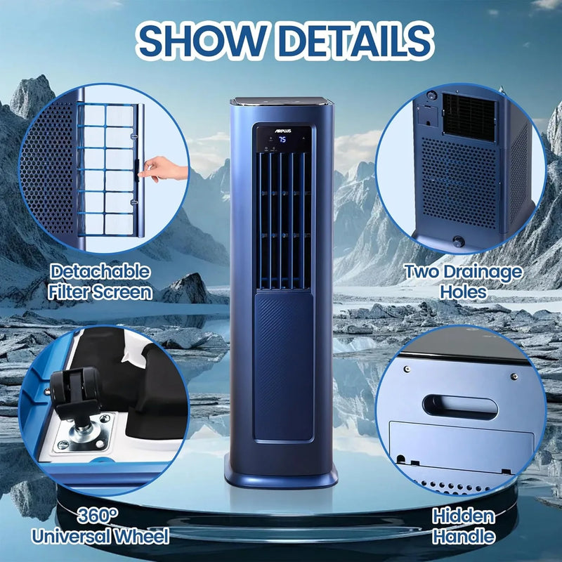 AIRPLUS 12000 BTU Smart Portable Air Conditioner for Bedroom, 700 Sq Ft Cooling & Heating AC with Drainage-free Function, Dehumidifier, Fan, 24h Timer, Blue