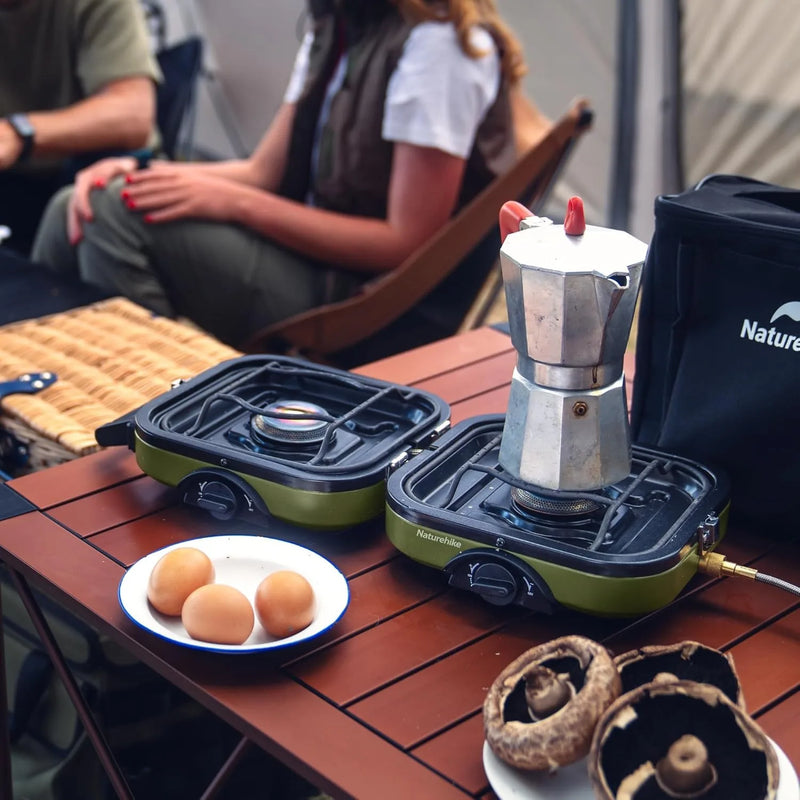Naturehike 2 Burner Folding Camping Stove Portable Propane Gas Stove with Carry Bag 16000 BTU Stove Outdoor Picnic Equipment