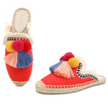 Women's Slippers  Espadrilles  Fluffy Ball Mule Slides Sale -  Rubber Hemp Shoes Outside Spring  women  sandals