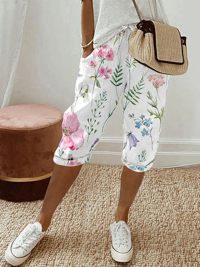 Women Summer Floral Print Shorts Casual Loose Drawstring | SAMAG