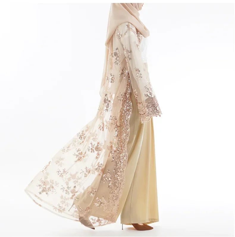 Eid Sequins Abaya Dubai Kimono Open Kaftan Muslim Dress | SAMAG