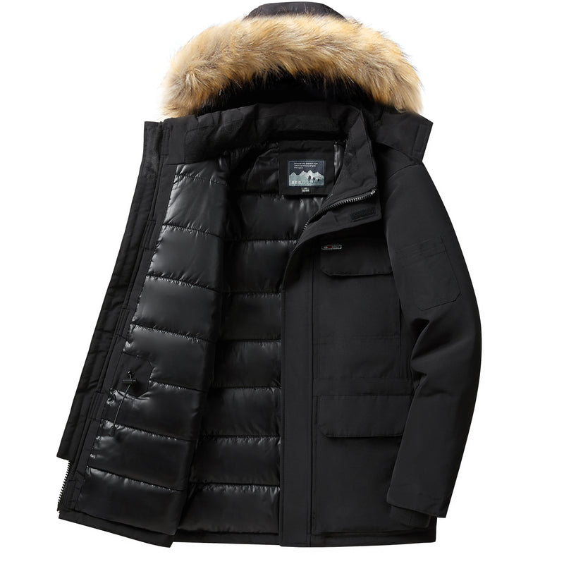 -30 Degree Winter Down Jacket Men Down Cotton Parkas Coat Mid-length Large Fur Collar Male Thicken Coat Snow Overcoat Parka
